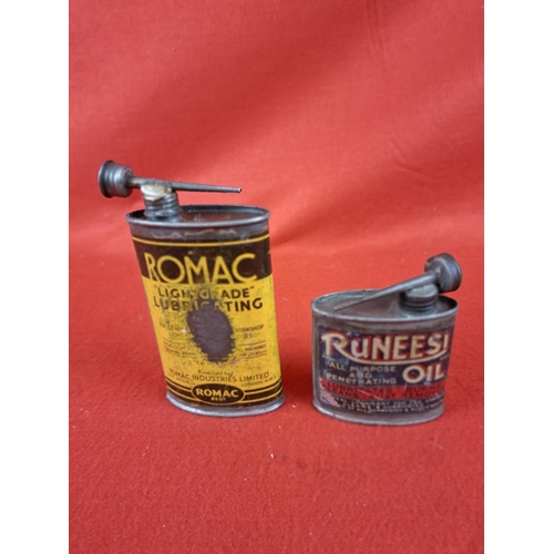 217 - 2 vintage oval oil tins Romac and Runeesi.