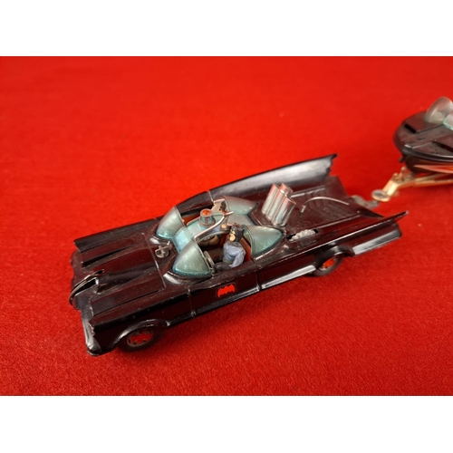 251 - Corgi gift set Batmobile and Bat boat on trailer. Batmobile !st issue with red bat hub caps. Figures... 