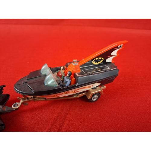 251 - Corgi gift set Batmobile and Bat boat on trailer. Batmobile !st issue with red bat hub caps. Figures... 