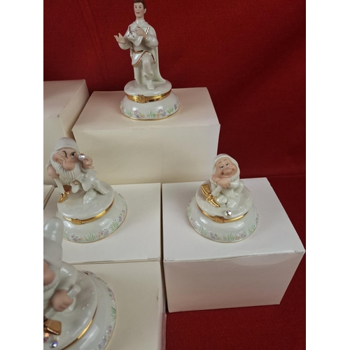 275 - Superb collection of Lenox Disney Snow White porcelain treasure boxes including charms. Highly colle... 