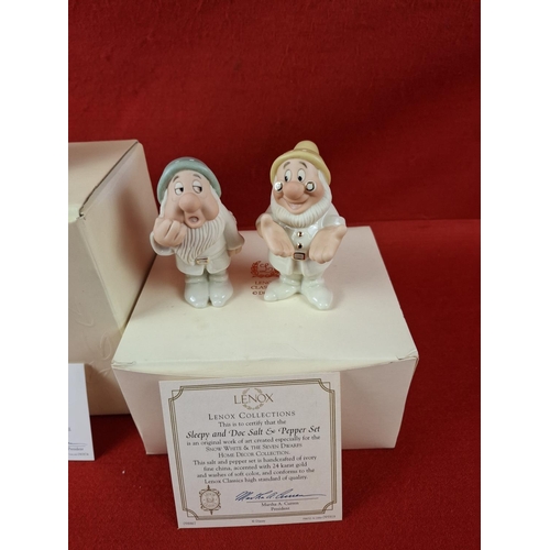 287 - 2 Lenox china figures featuring Poohs Honey Pot Treasure Box & Sleepy and Doc Salt & Pepper set