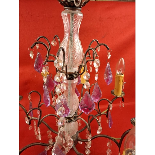 297 - Vintage clear and lilac coloured glass chandelier Height to ceiling rose 90cm approx Width 56cm appr... 