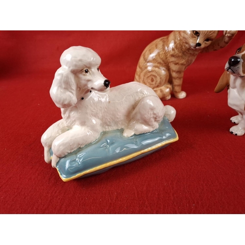 317 - 3 x Beswick animals Bassett Hound, Poodle on a pillow & Cat 1877