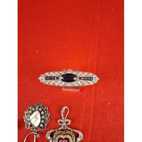 62 - Collection of pendants, brooch (silver hallmarked), locket 9ct back & front & gold & silver ring