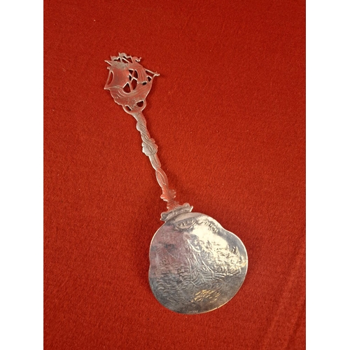 64 - Very attractive silver hallmarked 800 spoon with nautical theme.