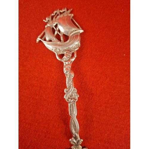 64 - Very attractive silver hallmarked 800 spoon with nautical theme.