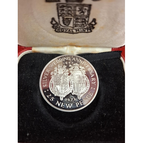 93 - 1972 Silver proof Gibraltar Silver wedding anniversary crown