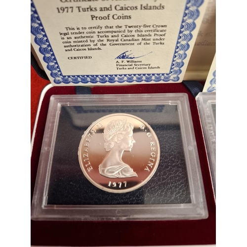 95 - 1977 Silver proof Turks and Caicos Islands 25 crown coin and 1977 Silver proof Cayman Islands 25 dol... 