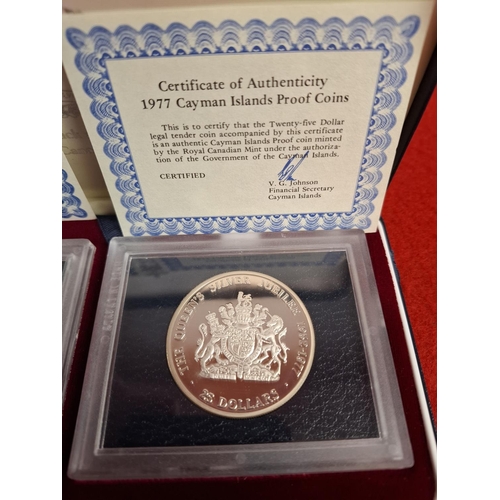 95 - 1977 Silver proof Turks and Caicos Islands 25 crown coin and 1977 Silver proof Cayman Islands 25 dol... 