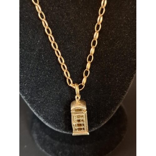 10 - 9ct gold necklace with 9ct gold telephone box pendant 5.3 grams. Chain length 46 cm