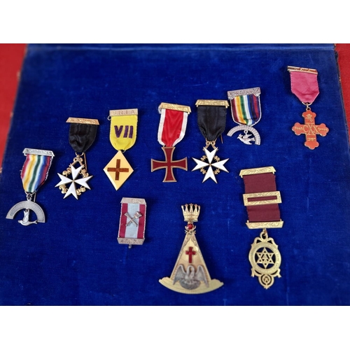 124 - Collection of various Masonic medals including Masonic rose Croix 18th degree collar jewel