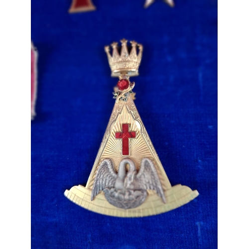 124 - Collection of various Masonic medals including Masonic rose Croix 18th degree collar jewel