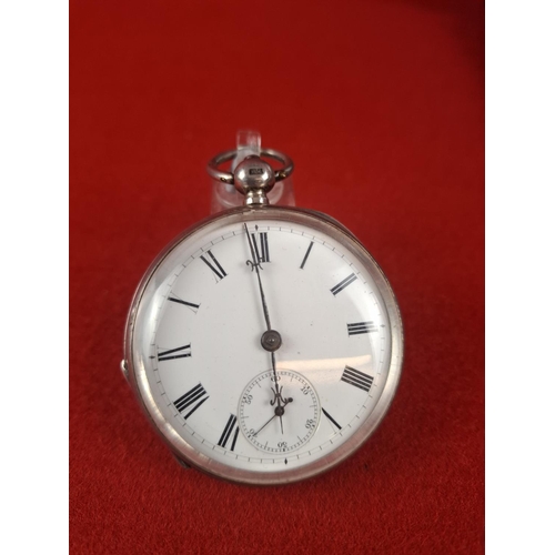 147 - Silver Birmingham hallmarked pocket watch by Waltham dated 1883. Total weight 110 grams