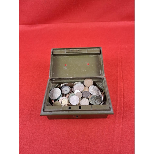 201 - Tin box of assorted coins.