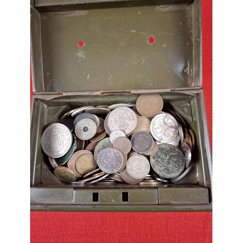 201 - Tin box of assorted coins.