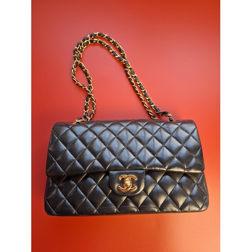 203 - Chanel Vintage classic double flap lambskin shoulder bag with 24 carat gold plated hardware & interw... 