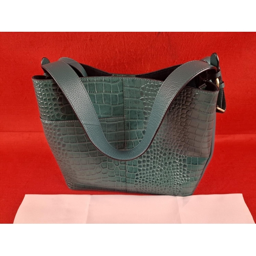 210 - Radley designer leather moc croc dark green handbag. With storage bag.