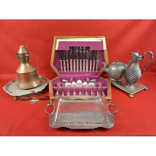 226 - Collection of silver plate, copper & pewter items