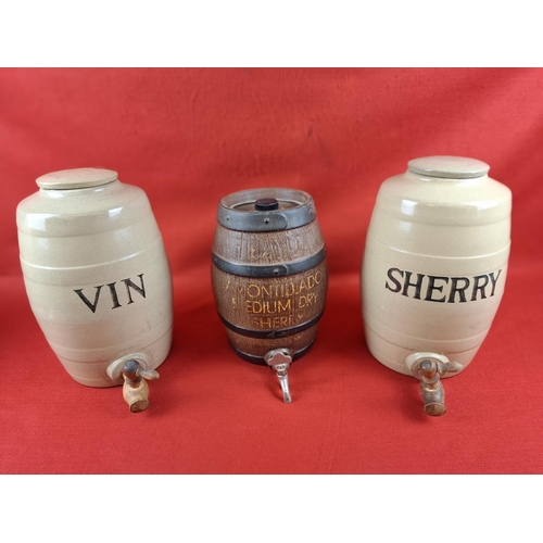 232 - Collection of 3 pottery wine and sherry barrels approx max height 32cm.