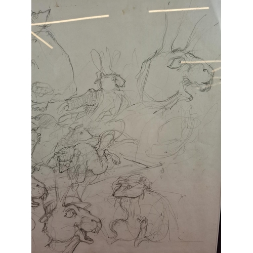 316 - Pencil sketch of animal figures possibly Wind in the Willows.