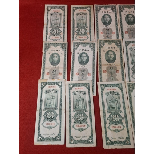 120 - Collection of Central Bank of China 20 x 20 Custom Gold Units 1930 banknotes