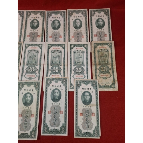 120 - Collection of Central Bank of China 20 x 20 Custom Gold Units 1930 banknotes