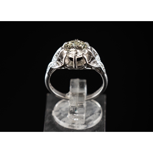 83 - Platinum (950) ring set with one 1.60 carat Transitional cut diamond. Clarity VS1, colour grade L. T... 