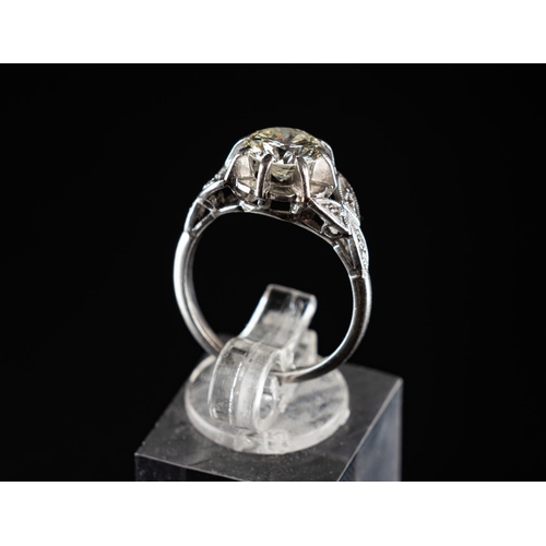 83 - Platinum (950) ring set with one 1.60 carat Transitional cut diamond. Clarity VS1, colour grade L. T... 