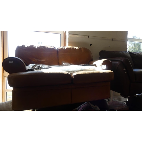 338 - Tan Leather 2 seater Sofa