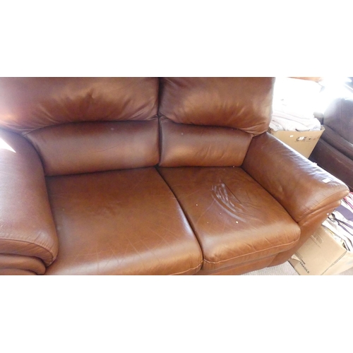 341A - Brown Leather 2 seat Sofa