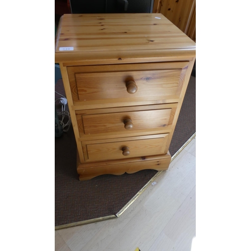 388 - Pine Three Drawer Bedside Chest