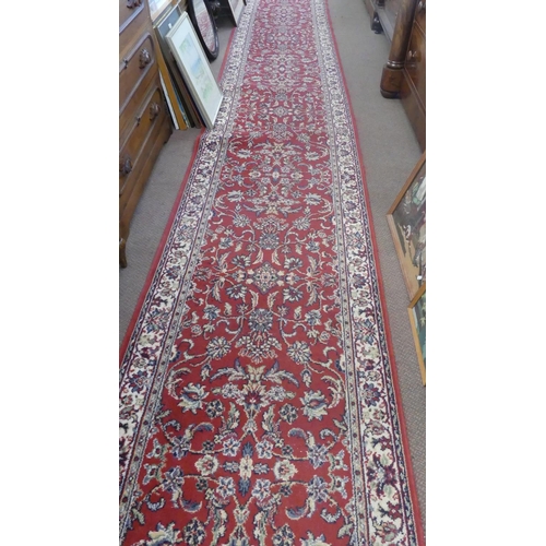 1107 - 20' Carpet Runner Red Base with Floral Design