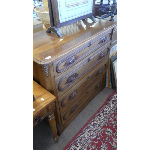 1111 - Continental Mahogany 4 Drawer Chest with Carved Handles