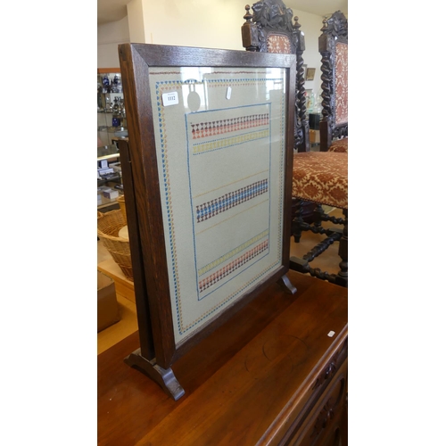 1112 - Oak Framed Fire screen/Table with Wool Embroidered Panel