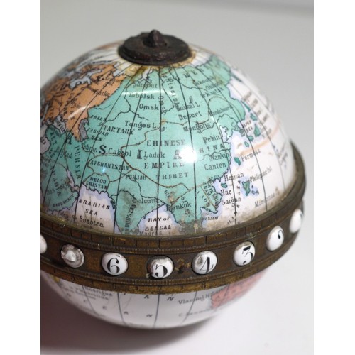 932 - Mid 19th Century French Enamel Globe Clock by Antoine Redier, measuring approx 3 1/2 inches in diame... 