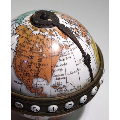 932 - Mid 19th Century French Enamel Globe Clock by Antoine Redier, measuring approx 3 1/2 inches in diame... 