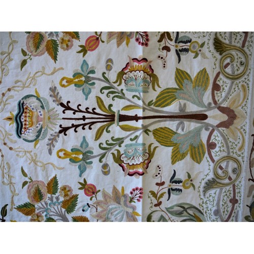 1141 - Large Hand Embroidered Crewel Arts & Crafts Wall Hanging / Table Cover, the Pattern Similar to The J... 