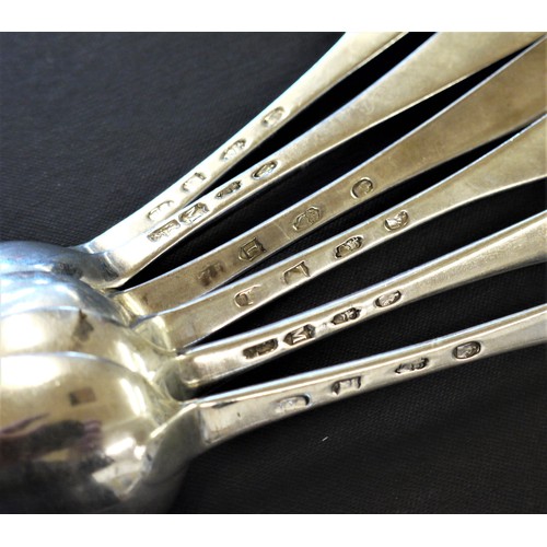 1038 - Set of Six George III Dublin Silver Table Spoons, PM Monogram, Indistinct Maker, 12.9 oz Troy.