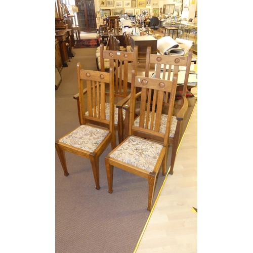 1208 - 4 Oak Arts & Crafts Dining Chairs