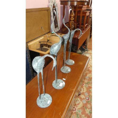1224 - 4 Metal Garden Crane Ornaments