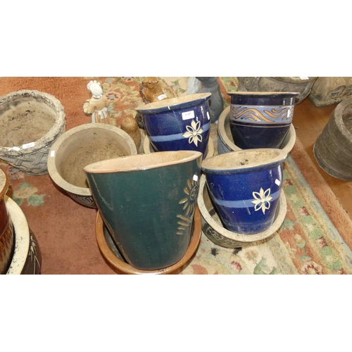 1247 - 9 Glazed Clay Plant Pots