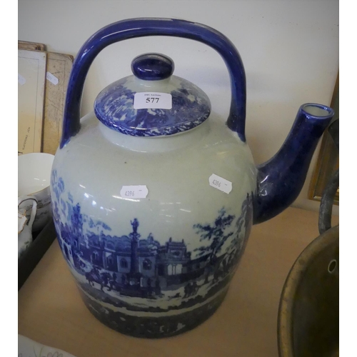 577 - Very Large Reproduction Blue & White Teapot.