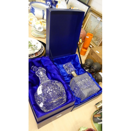 593 - Boxed Doulton Crystal Decanter, One other & Bust Figure.