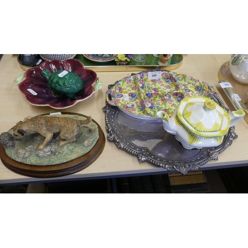 600 - Tray lot - Border Fine Arts Border Terrier, Royal Winton Sweet Pea Dish, Ep Tray etc.