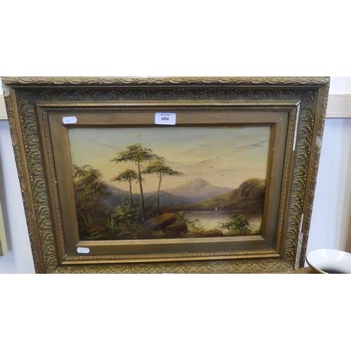 604 - Oil on Canvas, Highland Loch Scene Circa 1900, Measuring Approx 39 x 24cm.