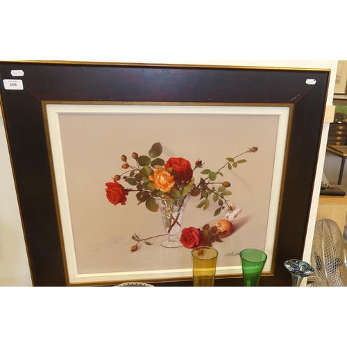 608 - Framed Oil Painting, Still Life Flowers in a Glass Vase signed Martina Haas, measuring approx 54 x 4... 