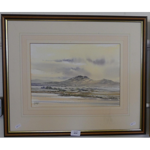 614 - Framed Watercolour Extensive Landscape Signed Allan Morden, measuring approx 35 x 25cm.