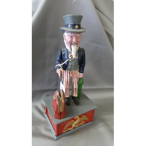 623 - Reproduction Cast Iron Uncle Sam Bank.