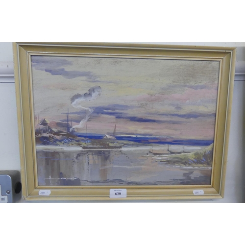 630 - Framed Oil on Board, Eastern Fishing Boats, Indistinct Signature, Measuring 39 x 28cm.