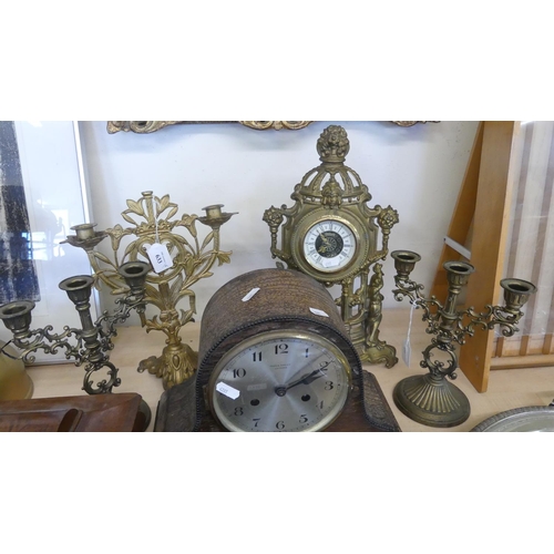 633 - Three Candle Holders, Two Mantel Clocks.